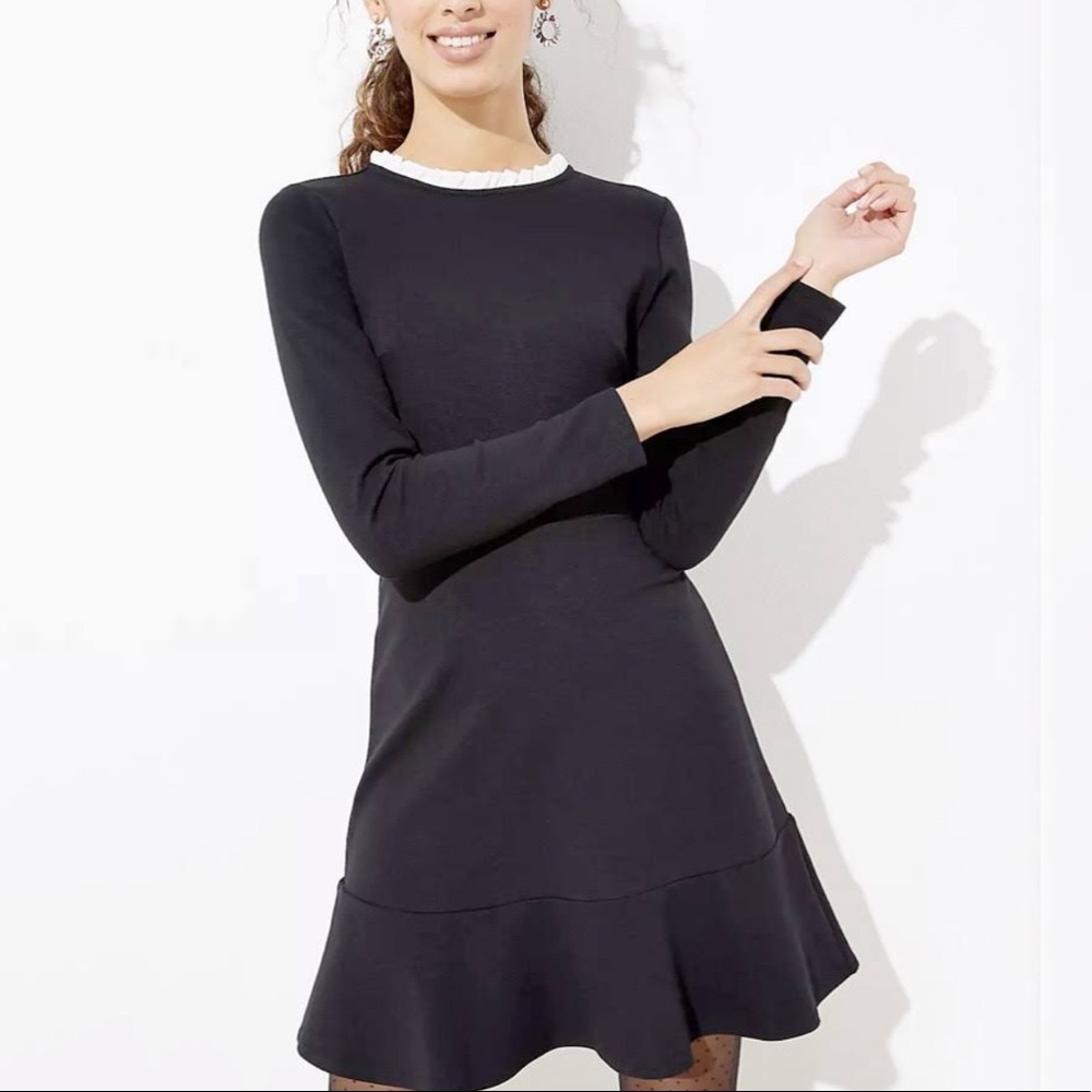 LOFT Black A-line Dress with White Frill Color